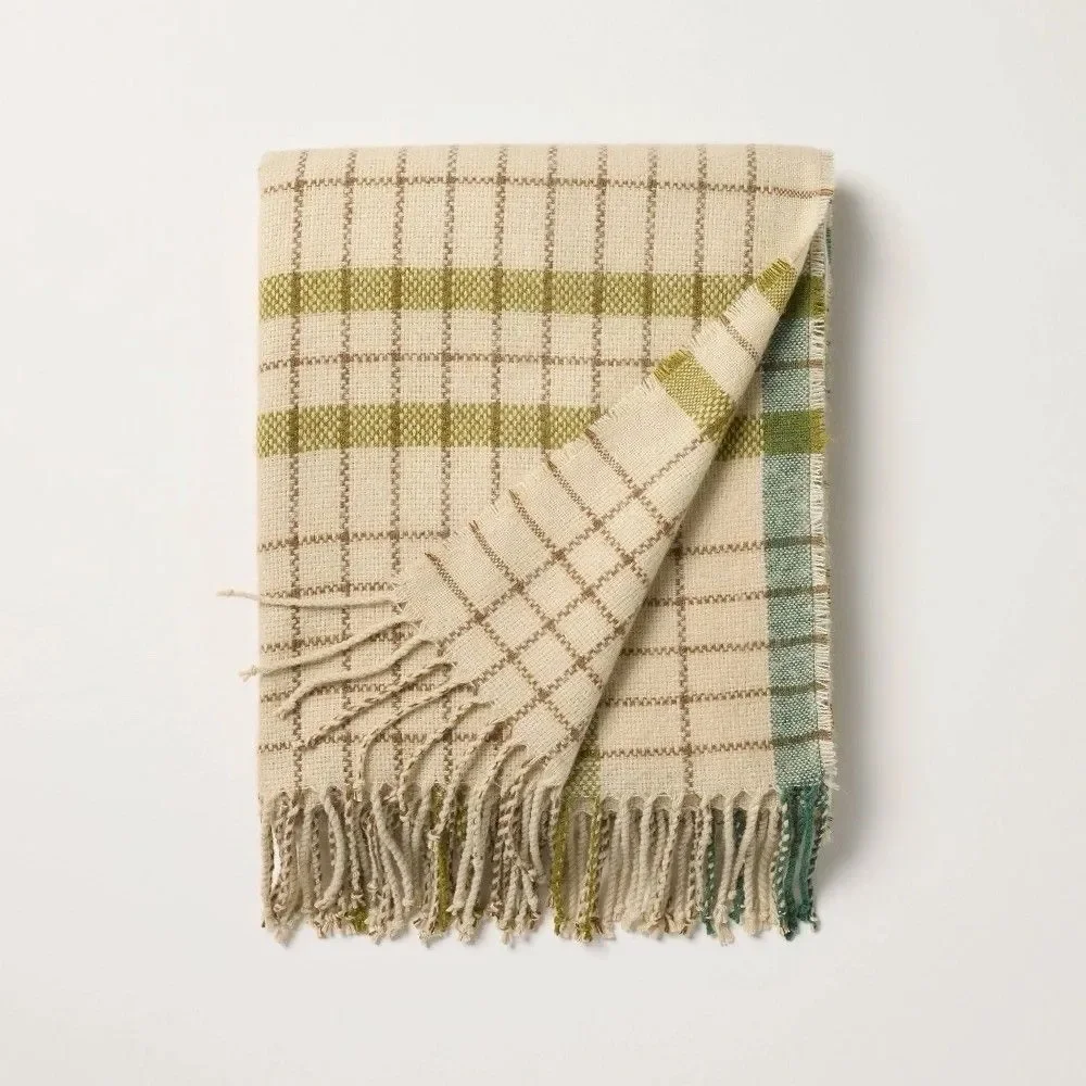 Hearth & Hand Magnolia Green Plaid Lightweight Throw Blanket Cozy New